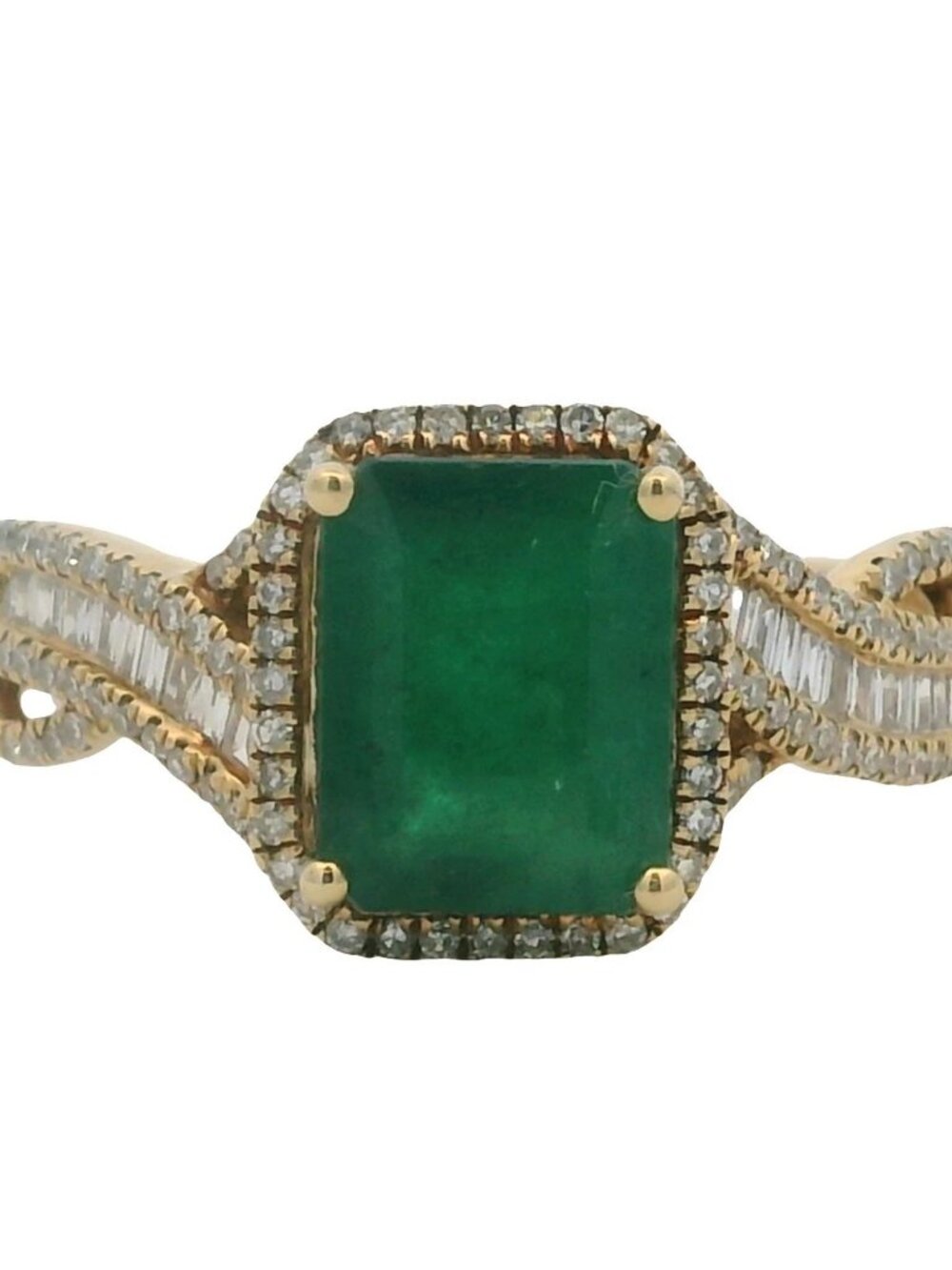 EFFY 14kt Yellow Gold Emerald Cocktail Ring with Diamond Halo and Band Size 10.5